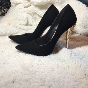 Black and gold heels
